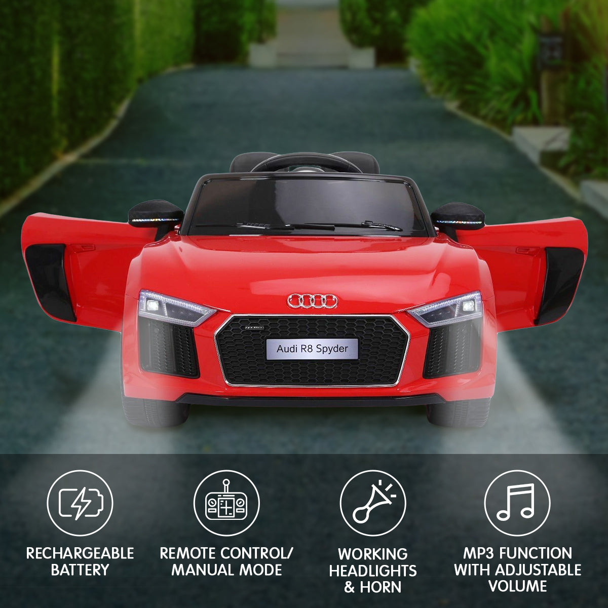Kahuna R8 Spyder Audi Licensed Kids Electric Ride On Car Remote Control - Red - Cosy Abode