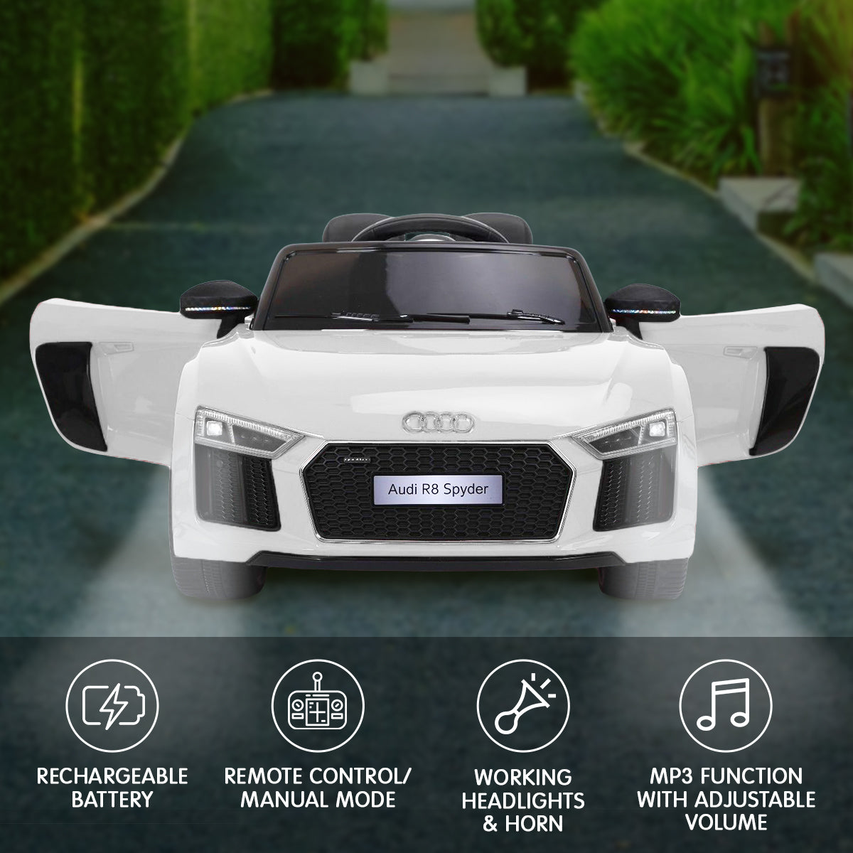 Kahuna R8 Spyder Audi Licensed Kids Electric Ride On Car Remote Control - White - Cosy Abode