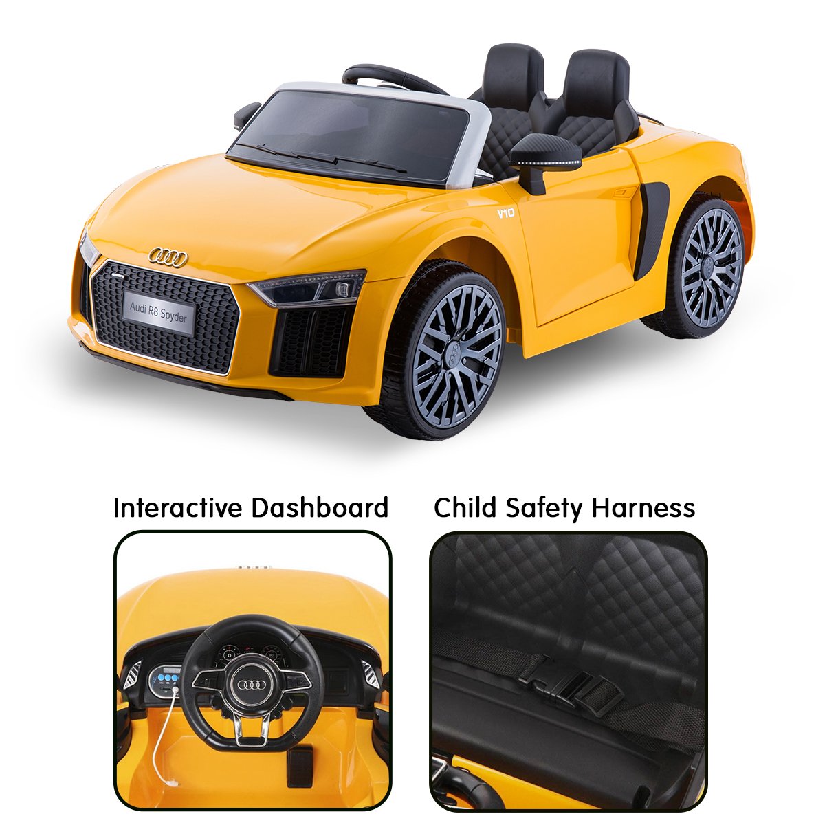 Kahuna R8 Spyder Audi Licensed Kids Electric Ride On Car Remote Control - Yellow - Cosy Abode