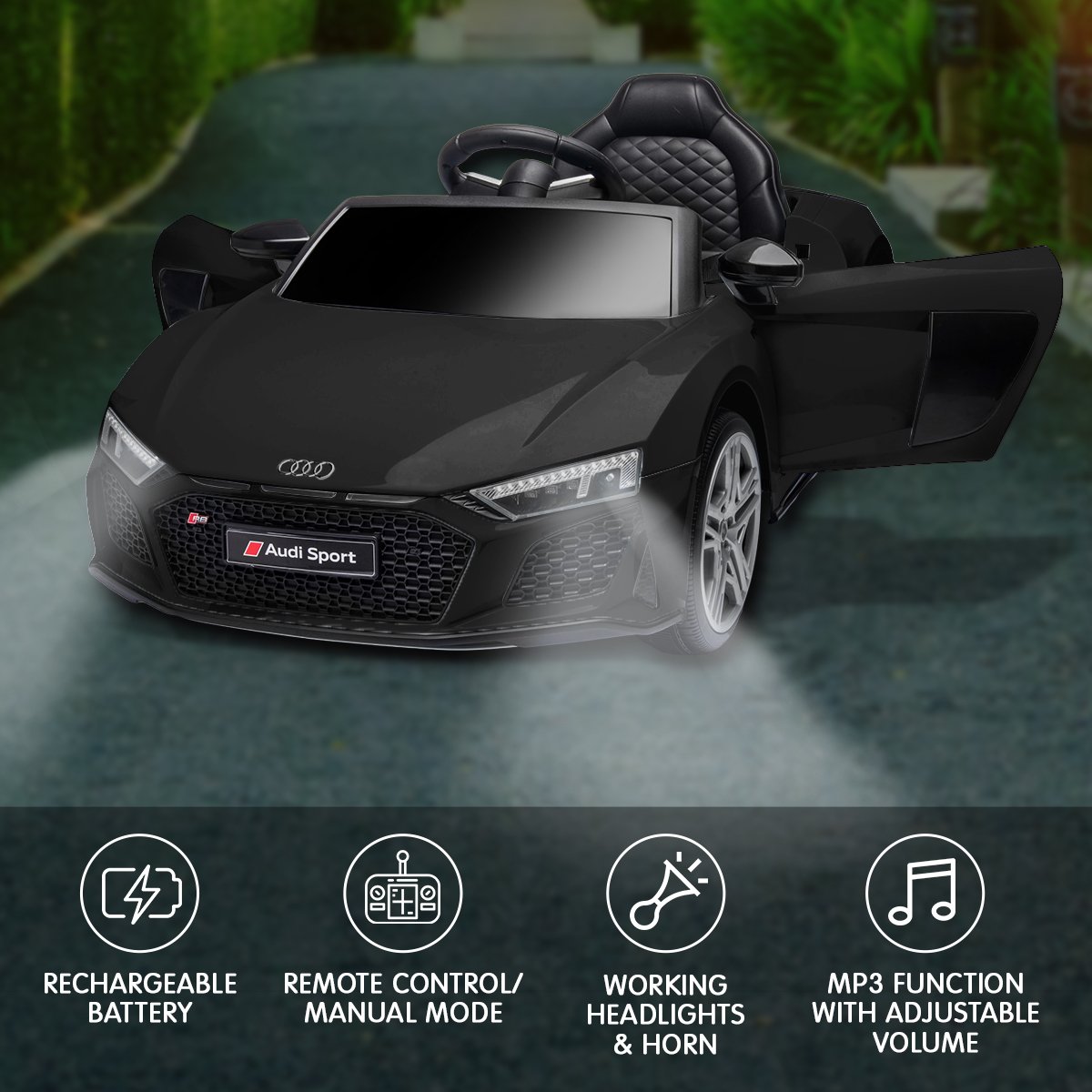 Kahuna Audi Sport Licensed Kids Electric Ride On Car Remote Control - Black - Cosy Abode