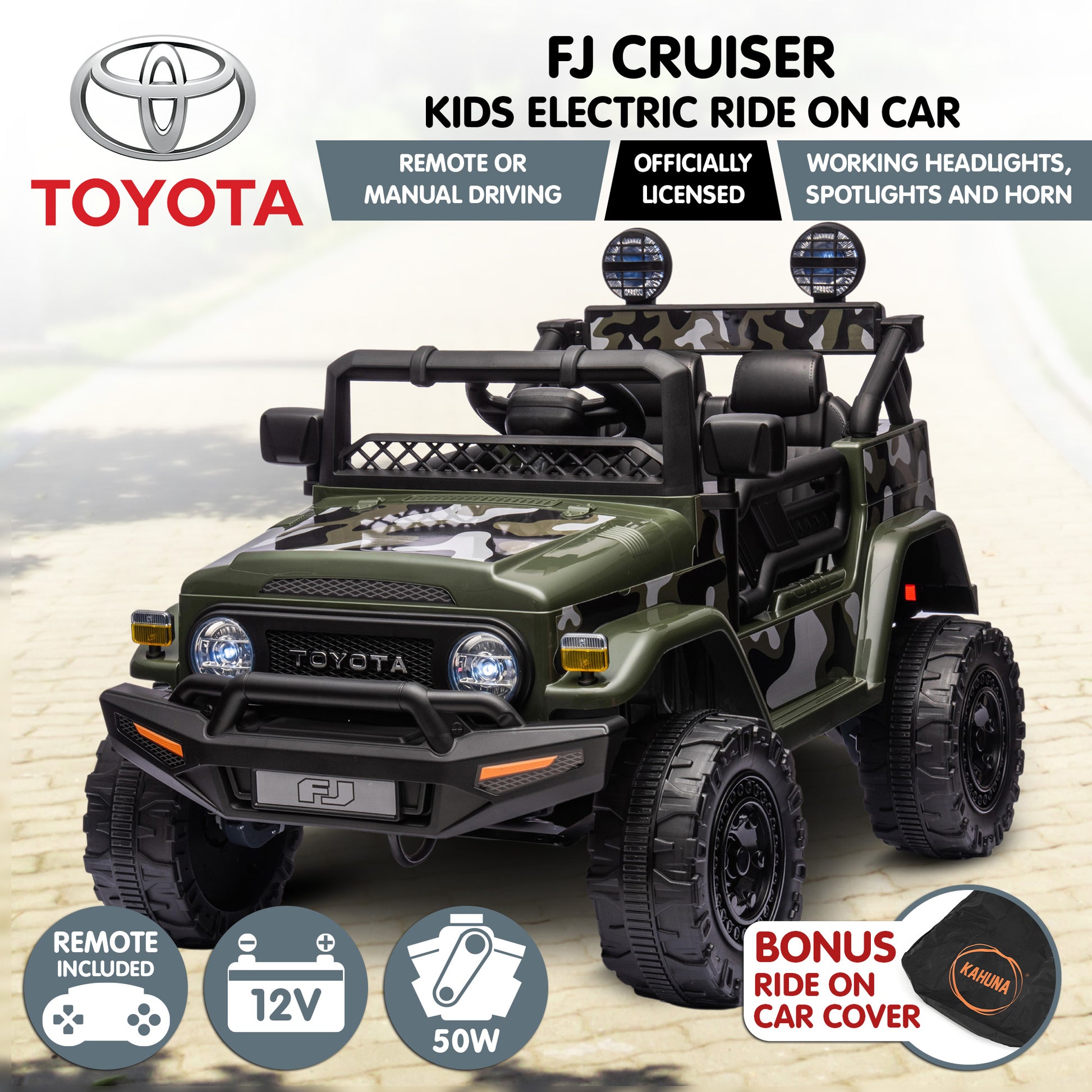 Kahuna Authorised Toyota FJ Cruiser Kids Electric Ride On Car - Green - Cosy Abode
