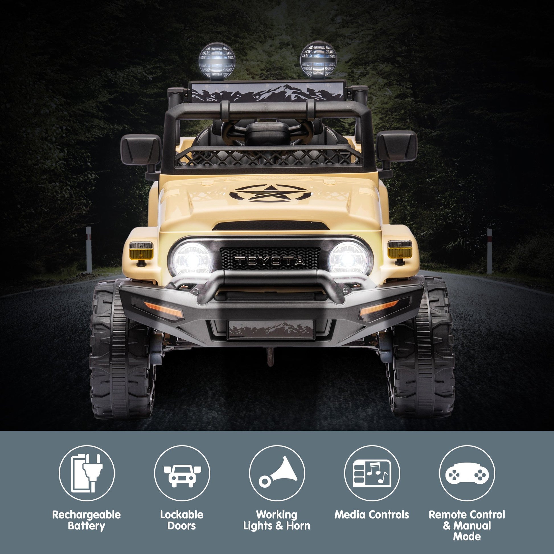 Kahuna Authorised Toyota Fj Cruiser Kids Electric Ride On Car - Khaki - Cosy Abode