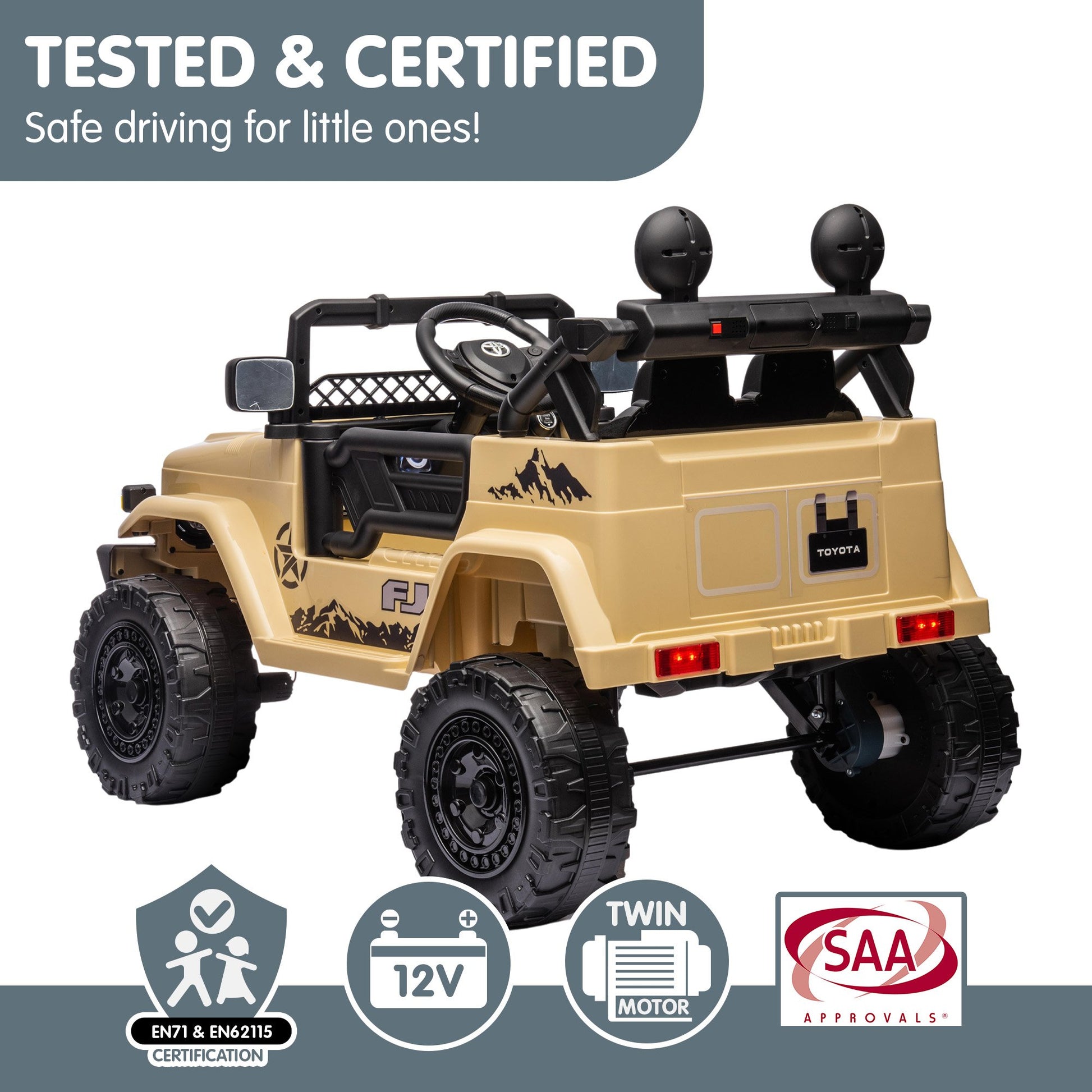 Kahuna Authorised Toyota Fj Cruiser Kids Electric Ride On Car - Khaki - Cosy Abode