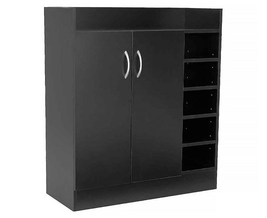 Sarantino New 21 Pairs Shoe Cabinet Rack Storage Organiser Shelf 2 Doors Cupboard Black - Cosy Abode