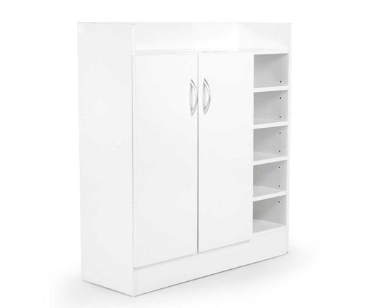 Sarantino New 21 Pairs Shoe Cabinet Rack Storage Organiser Shelf 2 Doors Cupboard White - Cosy Abode