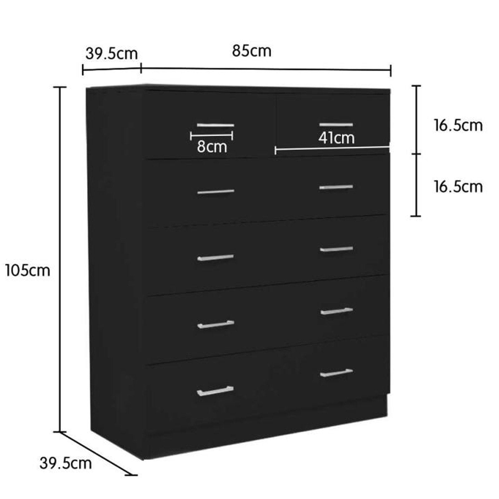 Sarantino Tallboy Dresser 6 Chest Of Drawers Table Cabinet Bedroom Storage Black - Cosy Abode