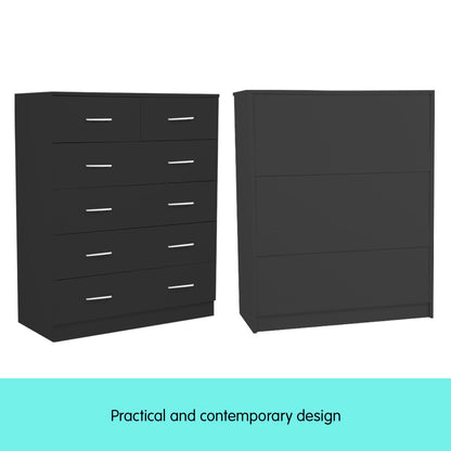 Sarantino Tallboy Dresser 6 Chest Of Drawers Table Cabinet Bedroom Storage Black - Cosy Abode