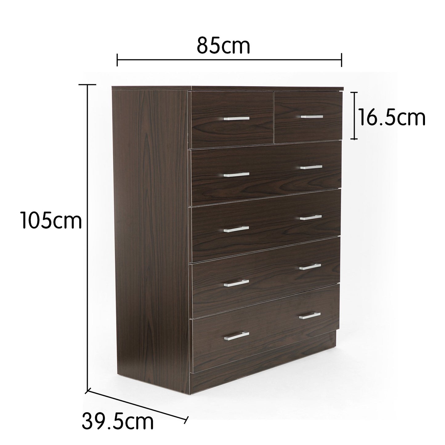 Sarantino Tallboy Dresser 6 Chest Of Drawers Cabinet 85 X 39.5 X 105 - Brown - Cosy Abode