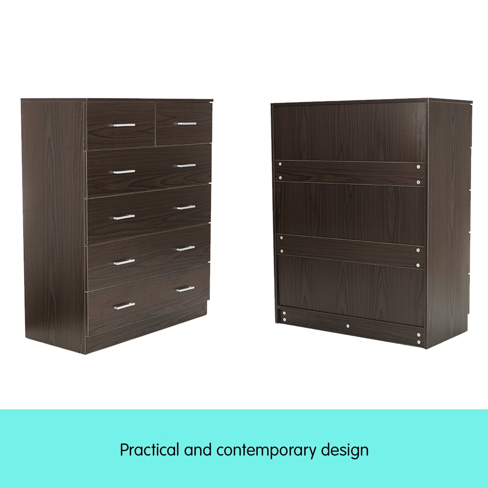 Sarantino Tallboy Dresser 6 Chest Of Drawers Cabinet 85 X 39.5 X 105 - Brown - Cosy Abode