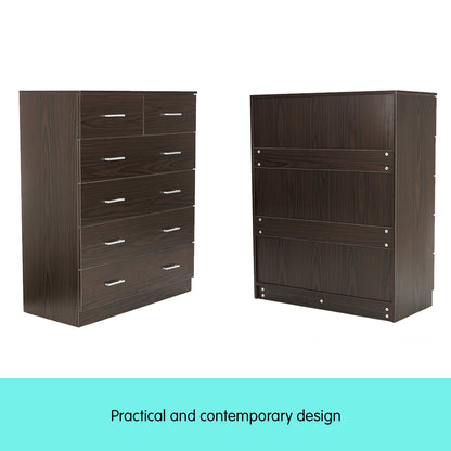 Sarantino Tallboy Dresser 6 Chest Of Drawers Cabinet 85 X 39.5 X 105 - Brown - Cosy Abode