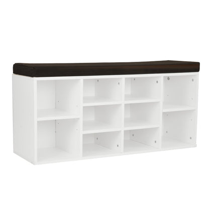 Sarantino Shoe Rack Cabinet Organiser Brown Cushion Bench Stool - 104 X 30 X 45 - White - Cosy Abode