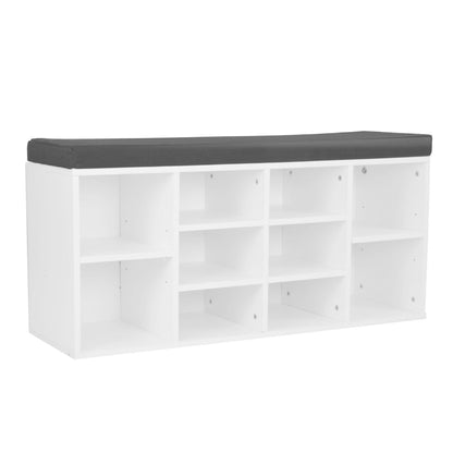 Sarantino Shoe Rack Cabinet Organiser Grey Cushion Sttol Bench Ottoman - 104 X 30 X 45 - White - Cosy Abode