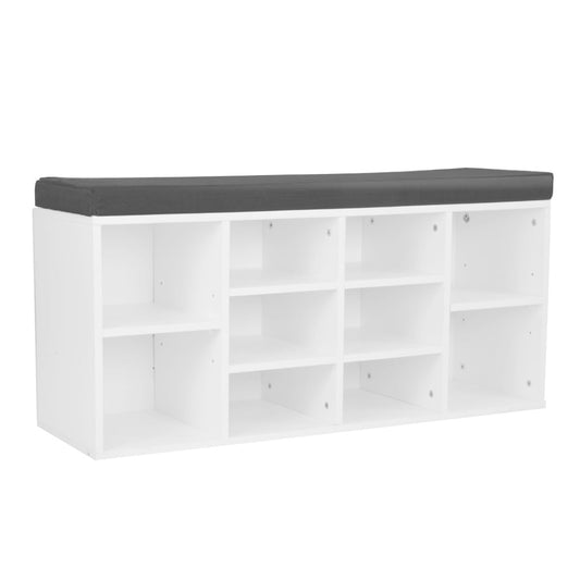 Sarantino Shoe Rack Cabinet Organiser Grey Cushion Sttol Bench Ottoman - 104 X 30 X 45 - White - Cosy Abode