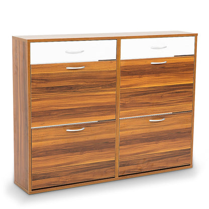Sarantino 24 Pairs Shoe Cabinet Rack Storage Cupboard Organiser Shelf Walnut Drawers Chest - Cosy Abode