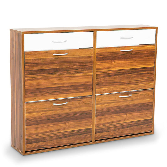Sarantino 24 Pairs Shoe Cabinet Rack Storage Cupboard Organiser Shelf Walnut Drawers Chest - Cosy Abode