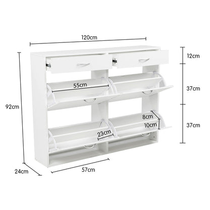 Sarantino 24 Pairs Shoe Cabinet Rack Storage Cupboard Organiser Shelf White Drawers Chest - Cosy Abode