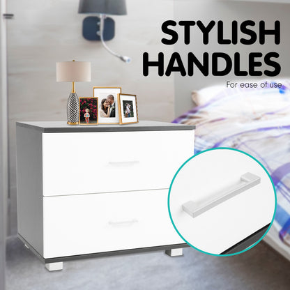 Sarantino Bedside Table Cabinet Storage Chest 2 Drawers Lamp Side Nightstand White Black - Cosy Abode