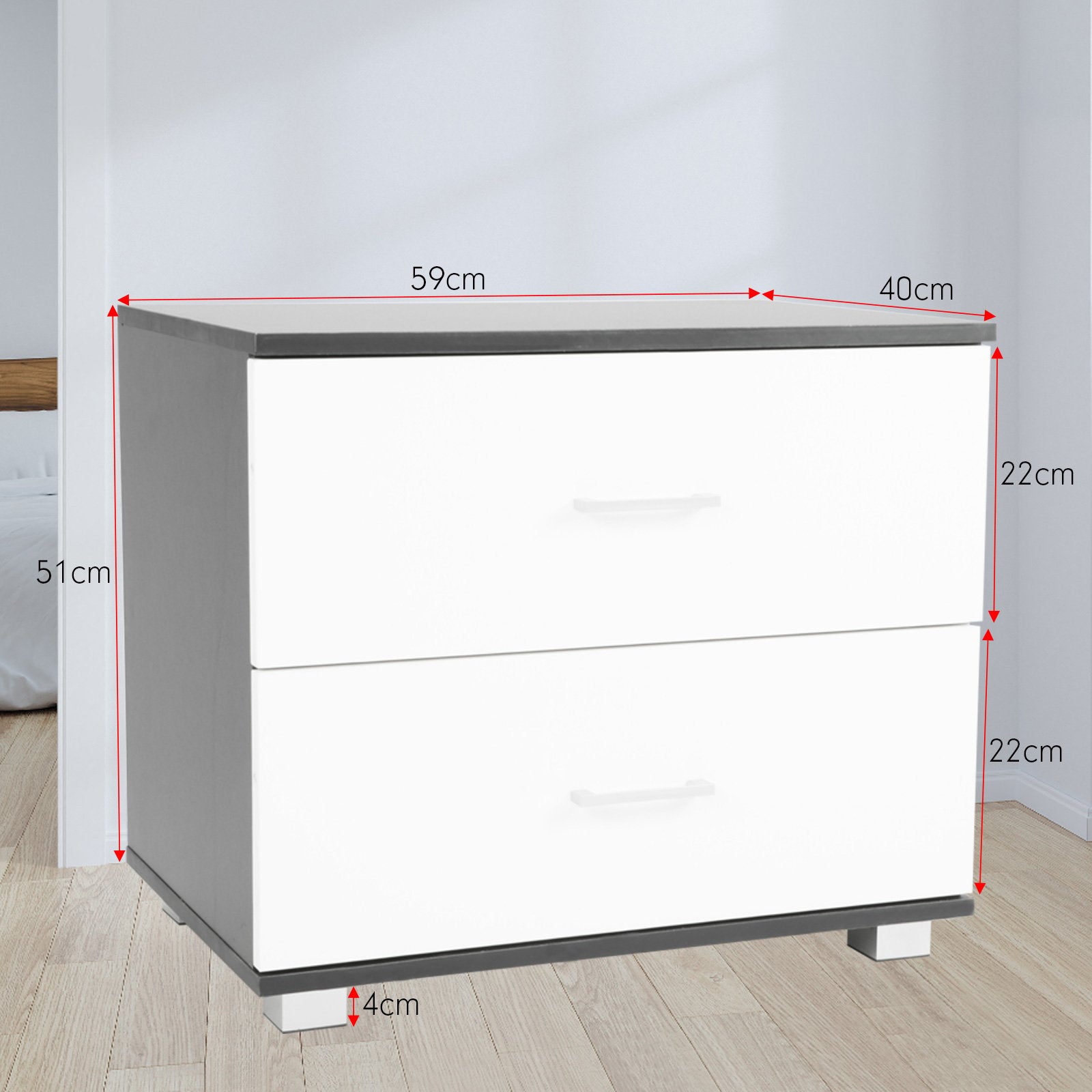 Sarantino Bedside Table Cabinet Storage Chest 2 Drawers Lamp Side Nightstand White Black - Cosy Abode