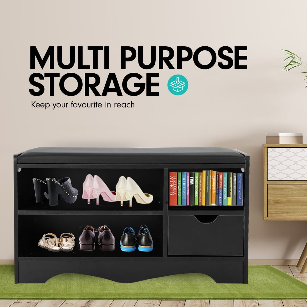 Sarantino Shoe Rack Cabinet Organiser Black Cushion - 80 X 30 X 45 - Black - Cosy Abode
