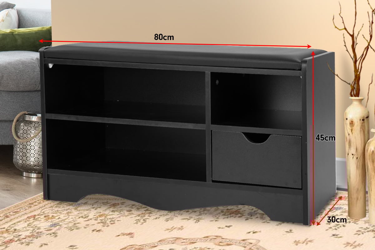 Sarantino Shoe Rack Cabinet Organiser Black Cushion - 80 X 30 X 45 - Black - Cosy Abode