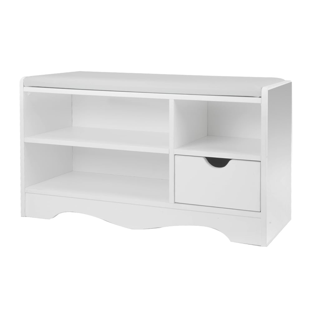 Sarantino Shoe Rack Cabinet Organiser White Cushion Bench Stool Ottoman - 80 X 30 X 45 - White - Cosy Abode