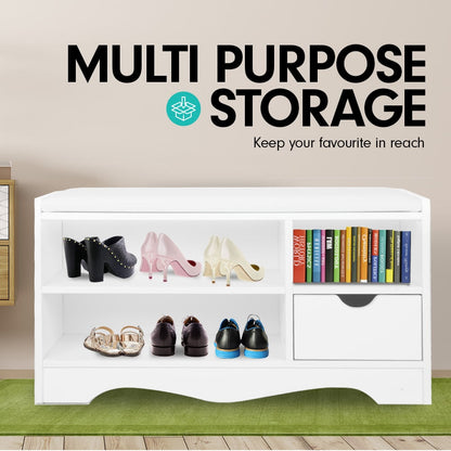 Sarantino Shoe Rack Cabinet Organiser White Cushion Bench Stool Ottoman - 80 X 30 X 45 - White - Cosy Abode