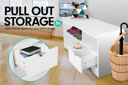 Sarantino Shoe Rack Cabinet Organiser White Cushion Bench Stool Ottoman - 80 X 30 X 45 - White - Cosy Abode