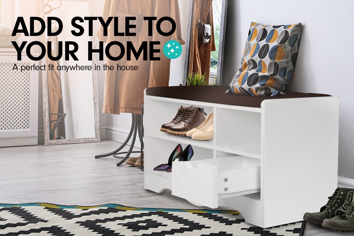 Sarantino 14 Pairs Shoe Cabinet Rack Storage Organiser Shelf Stool Bench Wood - Beech - Cosy Abode