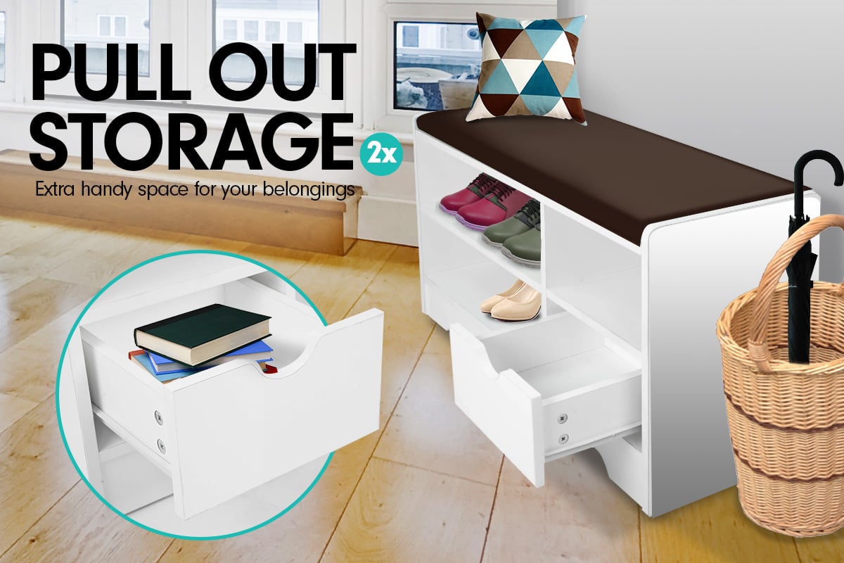 Sarantino 14 Pairs Shoe Cabinet Rack Storage Organiser Shelf Stool Bench Wood - Beech - Cosy Abode