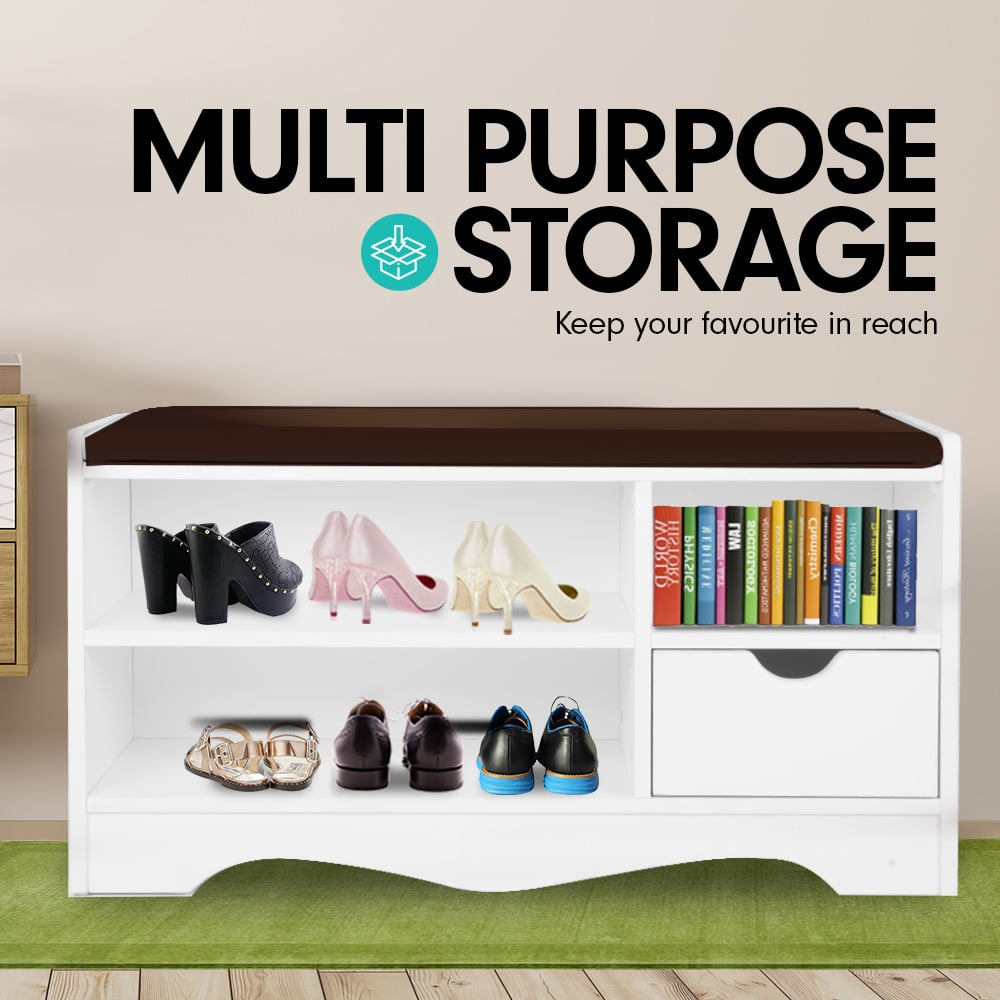 Sarantino 14 Pairs Shoe Cabinet Rack Storage Organiser Shelf Stool Bench Wood - Beech - Cosy Abode