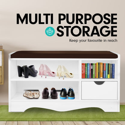 Sarantino 14 Pairs Shoe Cabinet Rack Storage Organiser Shelf Stool Bench Wood - Beech - Cosy Abode