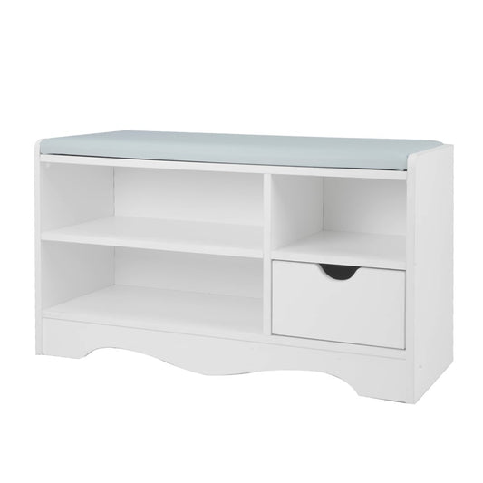 Sarantino Shoe Rack Cabinet Organiser Grey Cushion Stool Bench - 80 X 30 X 45 - White - Cosy Abode