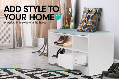 Sarantino Shoe Rack Cabinet Organiser Grey Cushion Stool Bench - 80 X 30 X 45 - White - Cosy Abode
