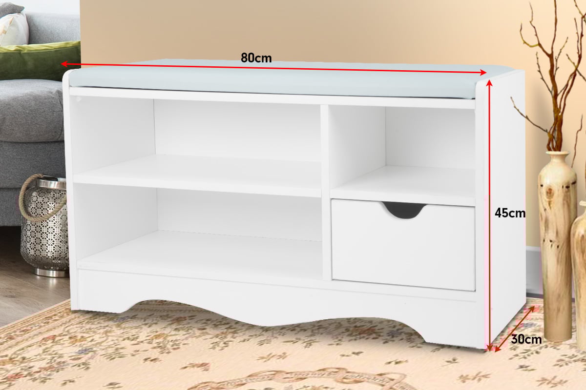 Sarantino Shoe Rack Cabinet Organiser Grey Cushion Stool Bench - 80 X 30 X 45 - White - Cosy Abode