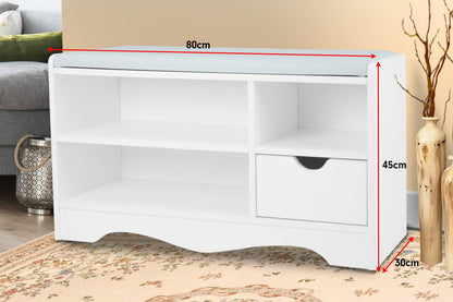 Sarantino Shoe Rack Cabinet Organiser Grey Cushion Stool Bench - 80 X 30 X 45 - White - Cosy Abode