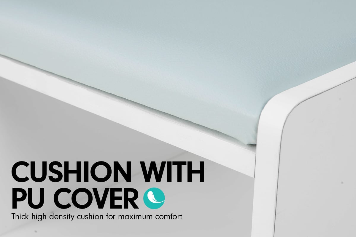 Sarantino Shoe Rack Cabinet Organiser Grey Cushion Stool Bench - 80 X 30 X 45 - White - Cosy Abode