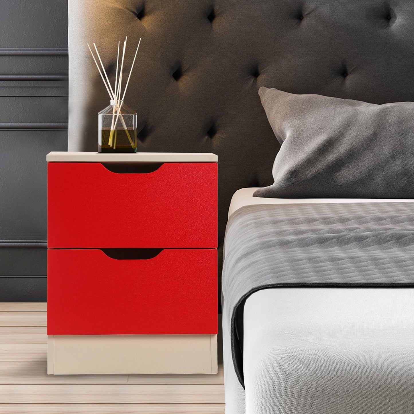 Sarantino Bedside Table Cabinet Storage Chest 2 Drawers Lamp Side Nightstand - Red White - Cosy Abode