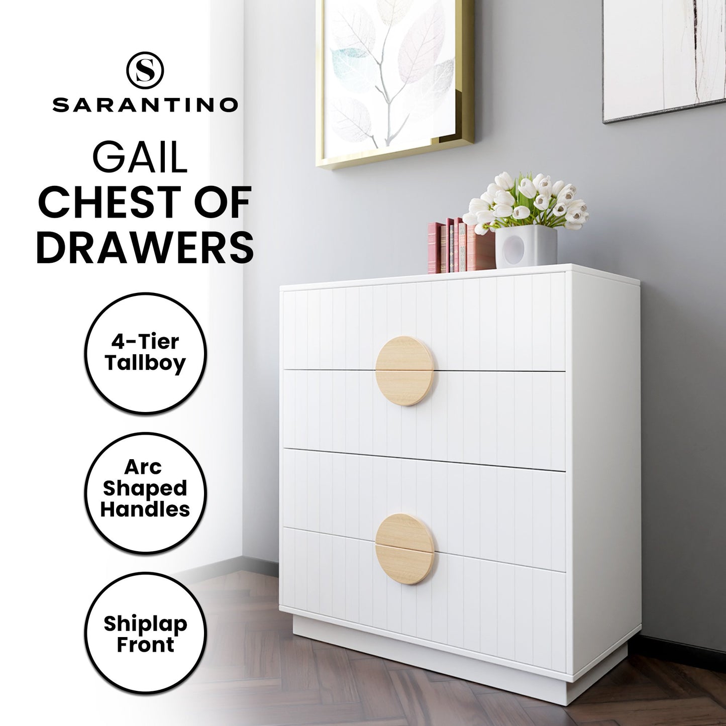 Sarantino Gail Chest Of Drawers Tallboy Dresser In White - Cosy Abode