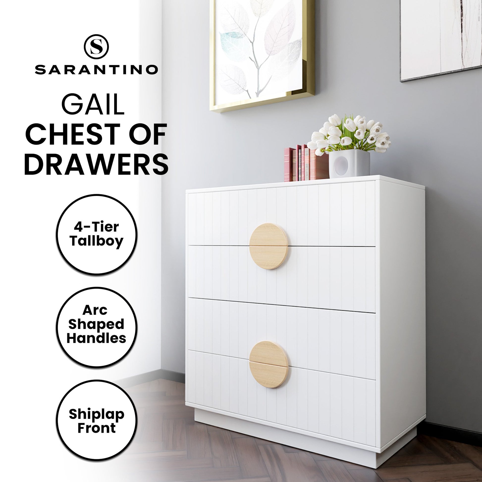 Sarantino Gail Chest Of Drawers Tallboy Dresser In White - Cosy Abode