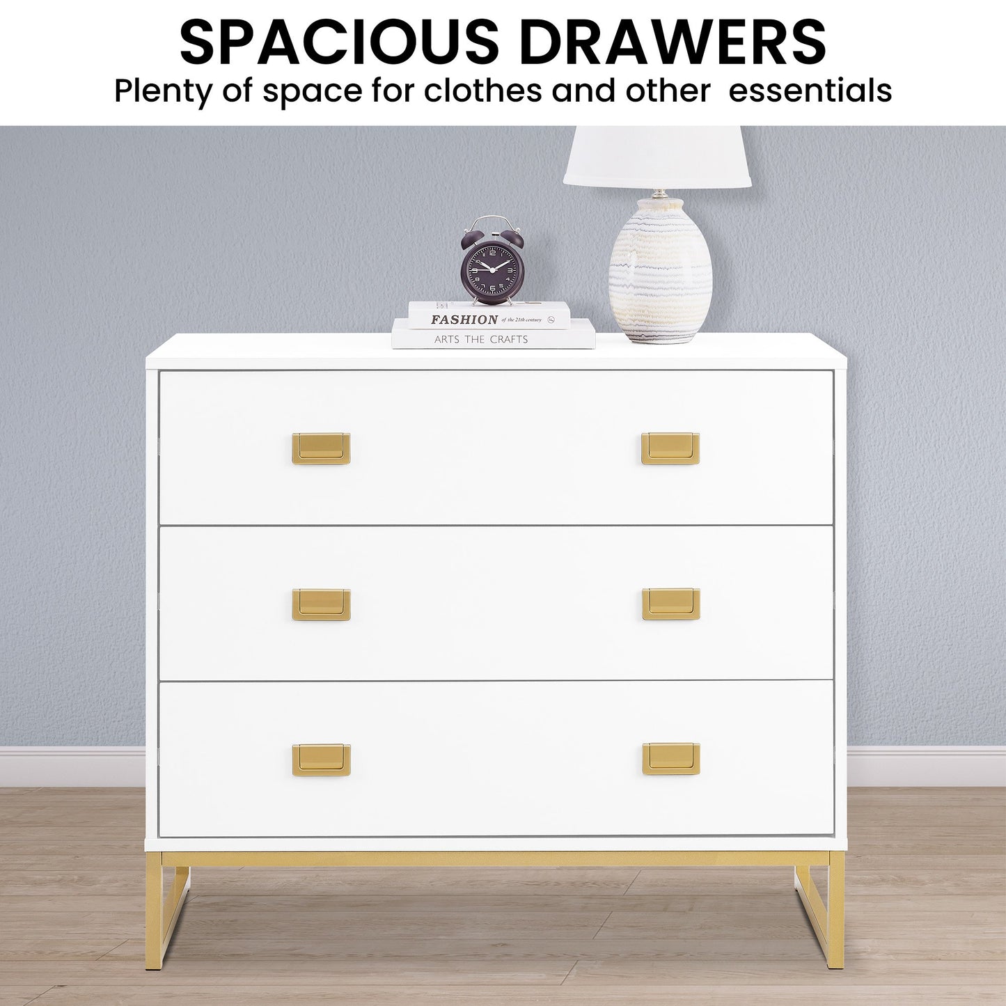 Sarantino Amara Chest Of Drawers Tallboy Dresser - White/gold - Cosy Abode