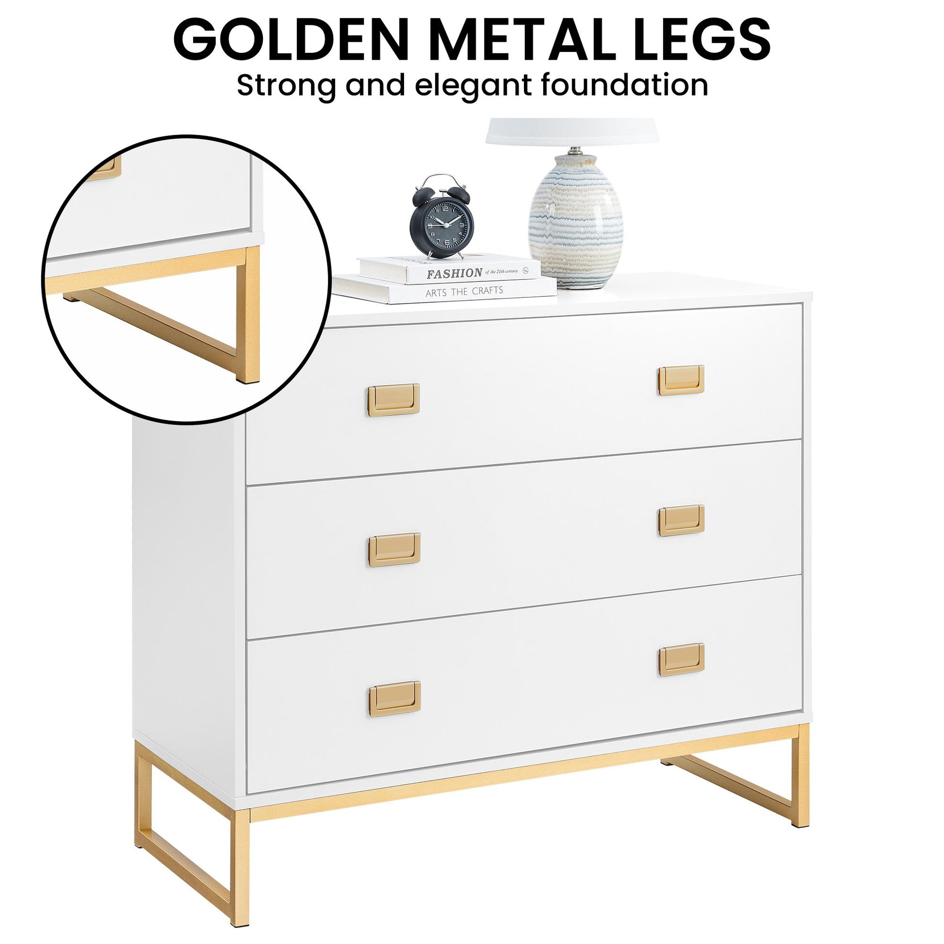 Sarantino Amara Chest Of Drawers Tallboy Dresser - White/gold - Cosy Abode
