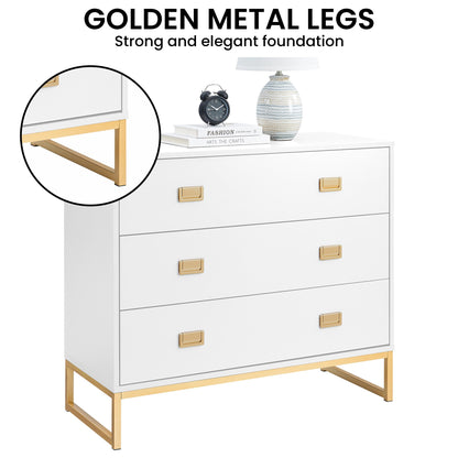 Sarantino Amara Chest Of Drawers Tallboy Dresser - White/gold - Cosy Abode
