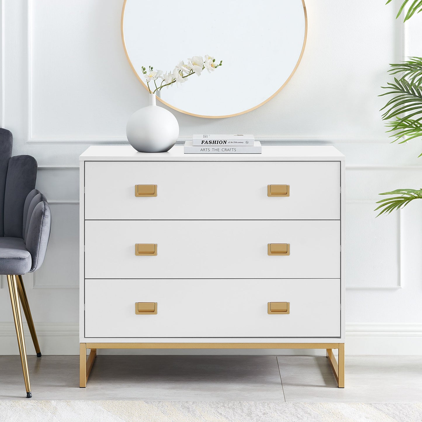 Sarantino Amara Chest Of Drawers Tallboy Dresser - White/gold - Cosy Abode