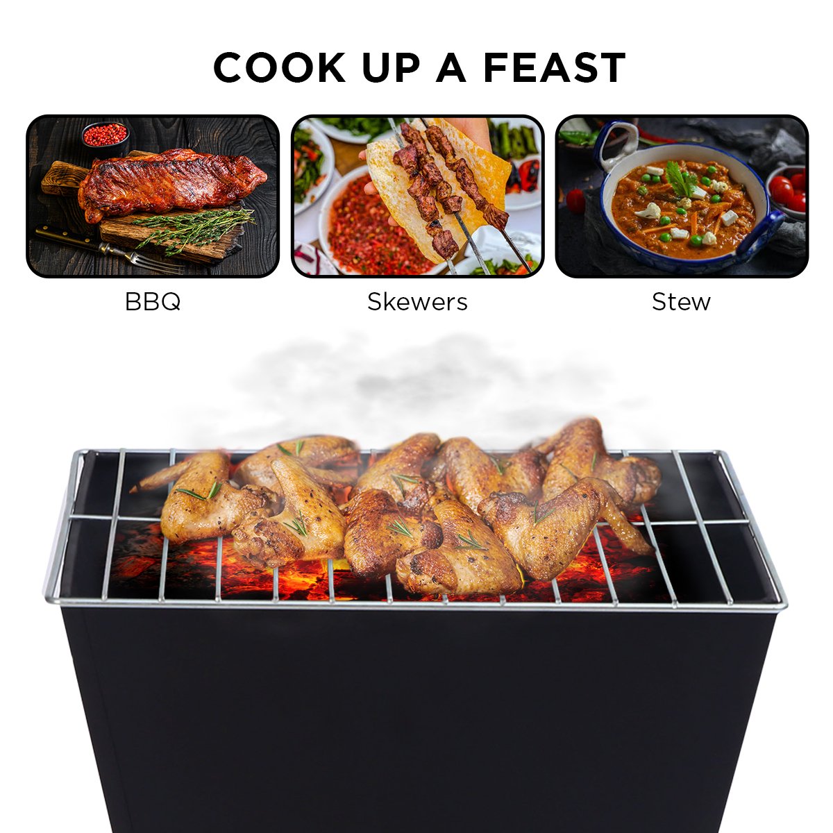 Wallaroo Outdoor Fire Pit for BBQ, Grilling, Cooking, Camping- Portable Brazier with Reversible Stand for Backyard - Cosy Abode