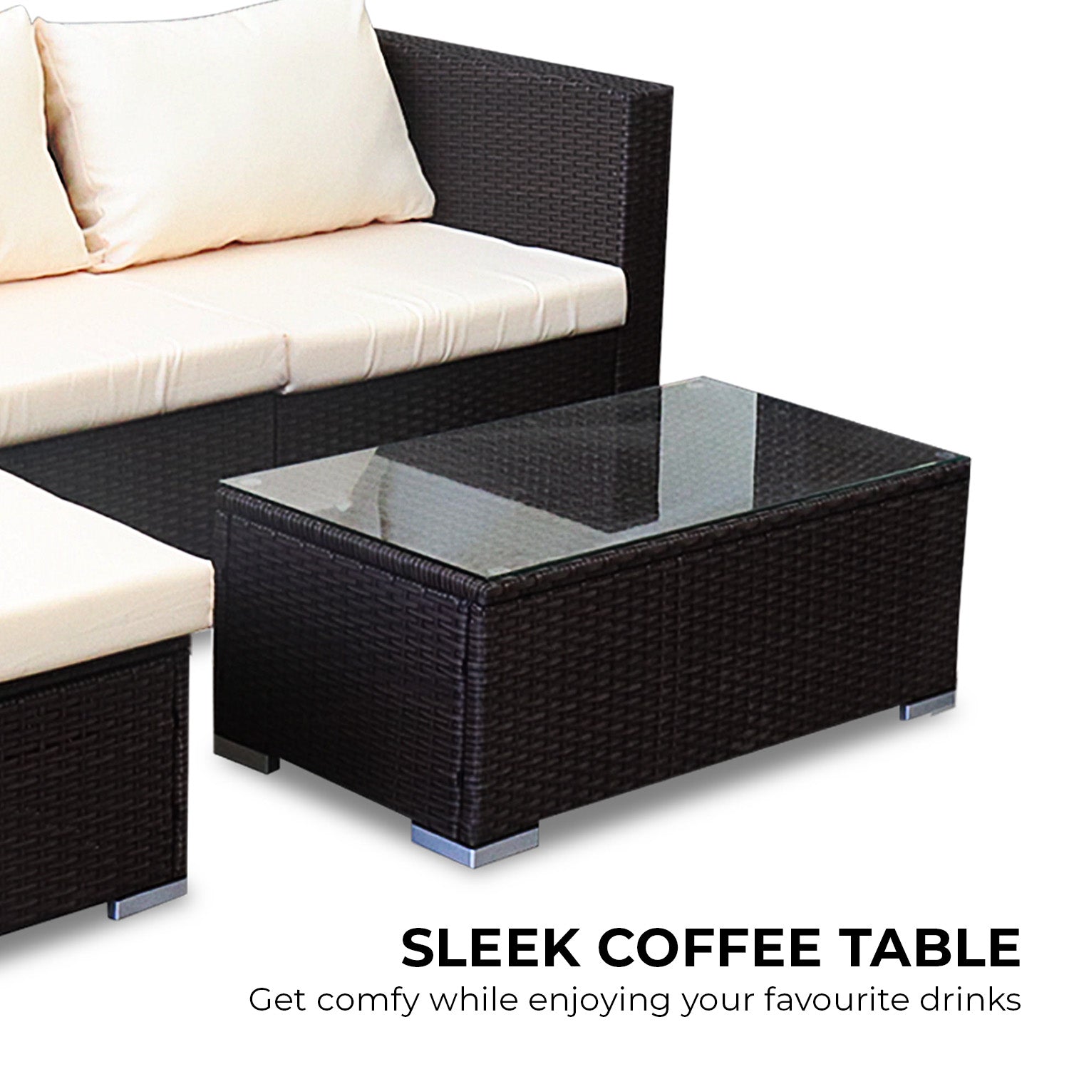 Sarantino 5pc Modular Outdoor Lounge Set PE Rattan - Brown - Cosy Abode