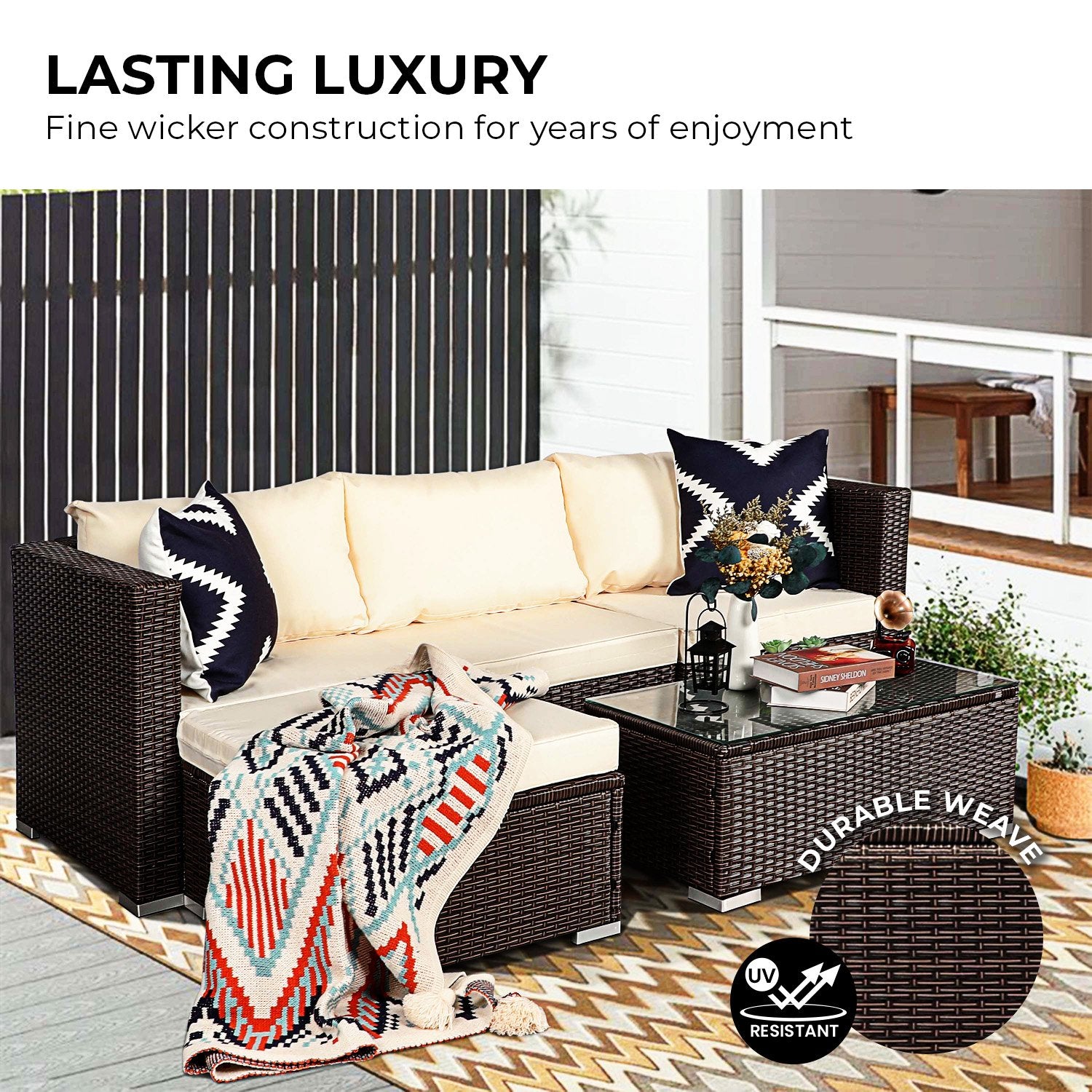 Sarantino 5pc Modular Outdoor Lounge Set PE Rattan - Brown - Cosy Abode
