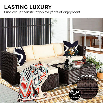 Sarantino 5pc Modular Outdoor Lounge Set PE Rattan - Brown - Cosy Abode