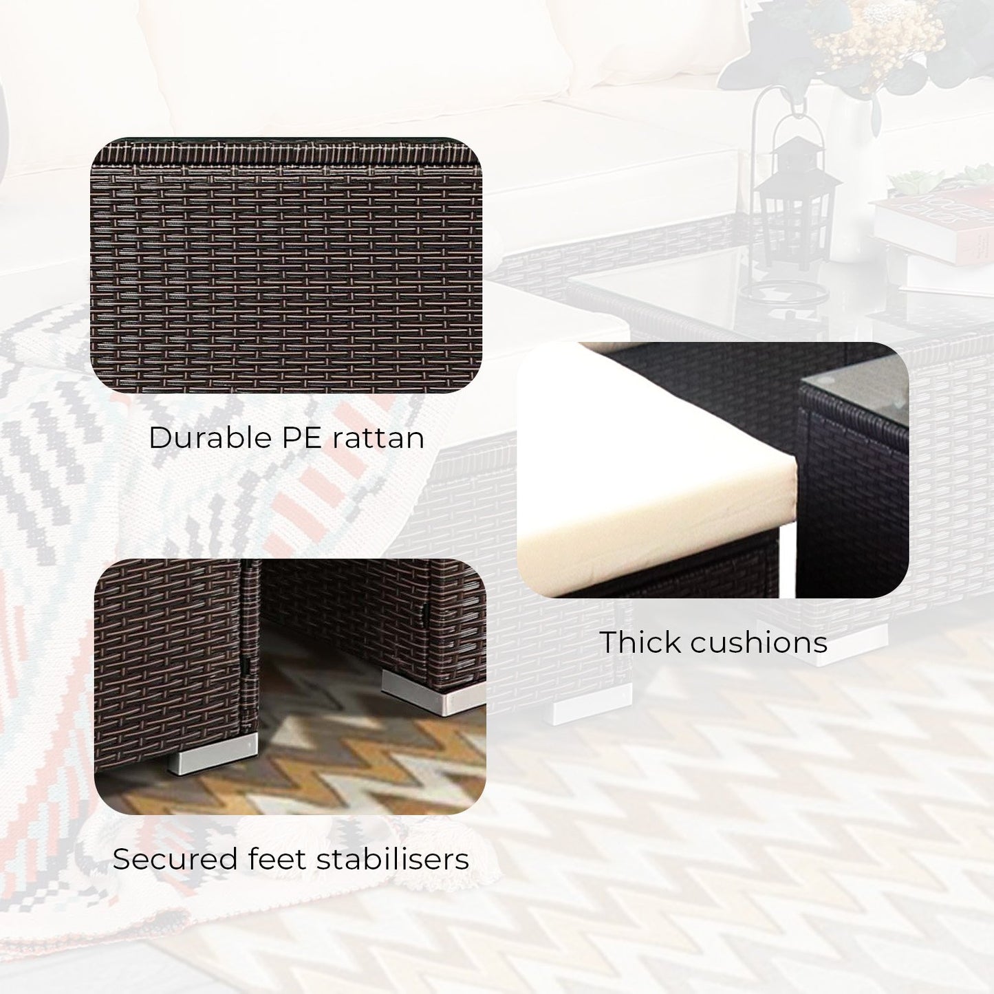 Sarantino 5pc Modular Outdoor Lounge Set PE Rattan - Brown - Cosy Abode