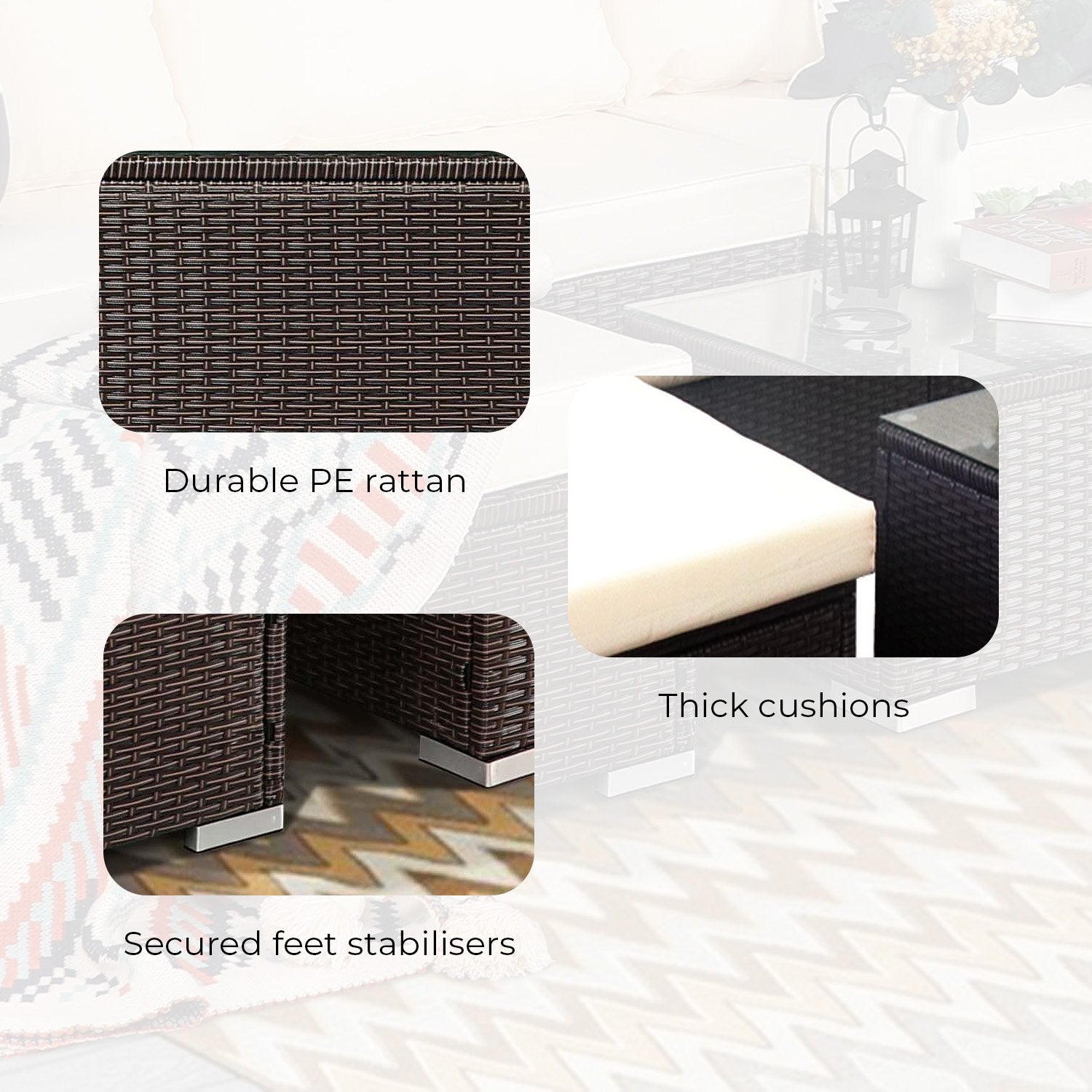 Sarantino 5pc Modular Outdoor Lounge Set PE Rattan - Brown - Cosy Abode