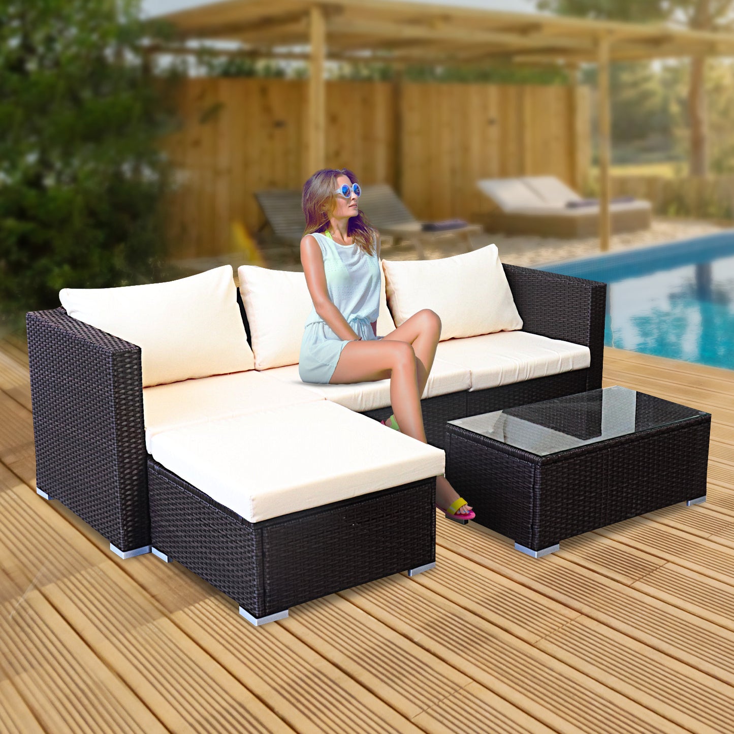 Sarantino 5pc Modular Outdoor Lounge Set PE Rattan - Brown - Cosy Abode